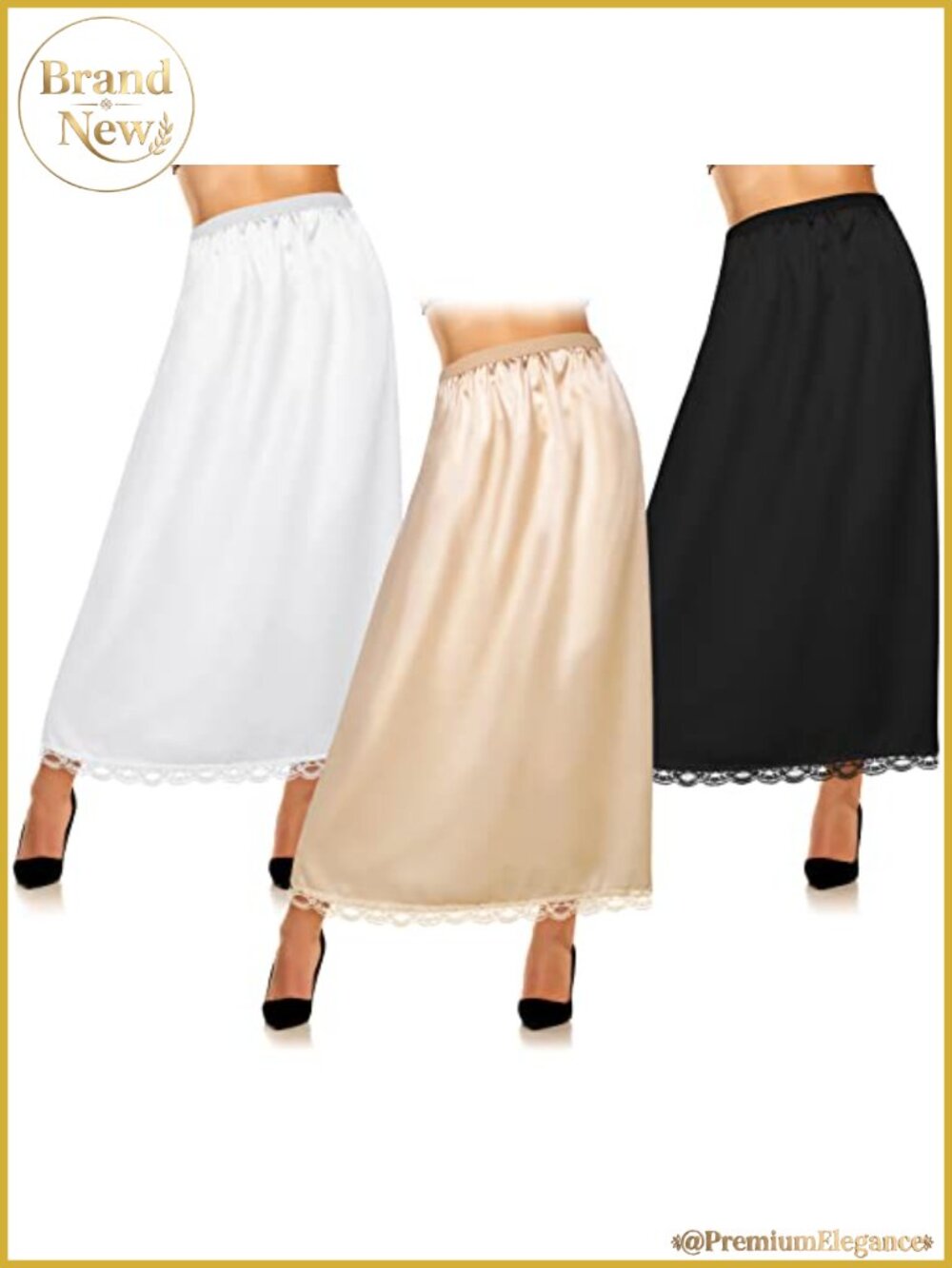Satin Half Slip with Lace Trim A-Line Knee Length Women